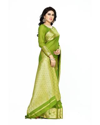 Mimosa green crepe kanjivaram style saree with blouse 3