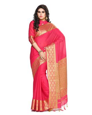Mimosa Pink Crepe Kanjivaram Style Saree With Blouse 1