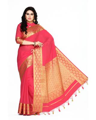 Mimosa Pink Crepe Kanjivaram Style Saree With Blouse 2