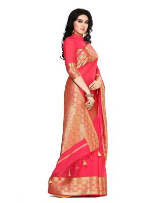 Mimosa Pink Crepe Kanjivaram Style Saree With Blouse 3