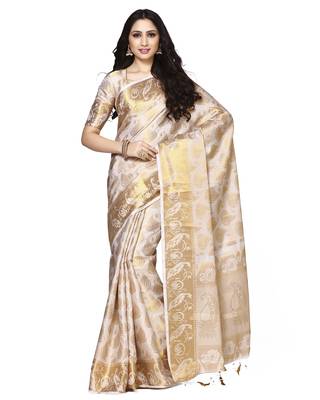 Mimosa beige art silk kanjivaram style saree with blouse 1