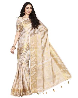 Mimosa beige art silk kanjivaram style saree with blouse 2