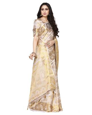 Mimosa beige art silk kanjivaram style saree with blouse 3