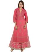 Pink printed cotton long kurtis