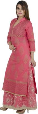 Pink printed cotton long kurtis 3