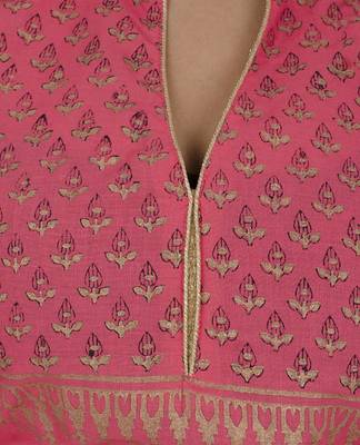 Pink printed cotton long kurtis 5