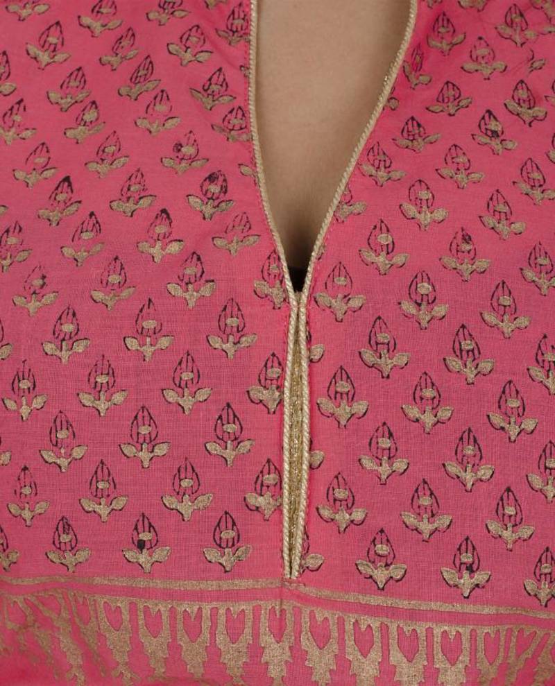 Pink printed cotton long kurtis