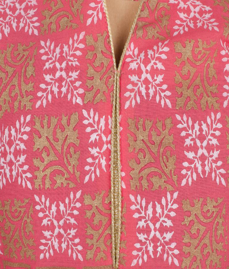 Pink printed cotton long kurtis