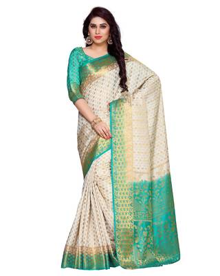 Mimosa Beige Art Silk Kanchipuram Style Saree With Blouse 1