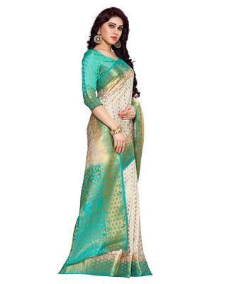 Mimosa Beige Art Silk Kanchipuram Style Saree With Blouse 3