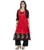 Red printed cotton long kurtis