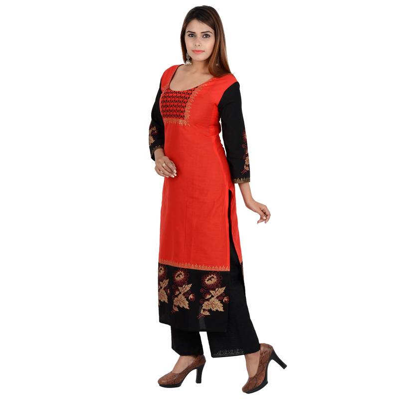 Red printed cotton long kurtis