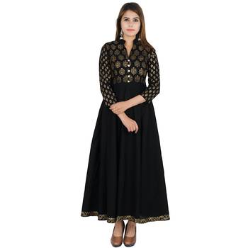 Black printed cotton long kurtis 1