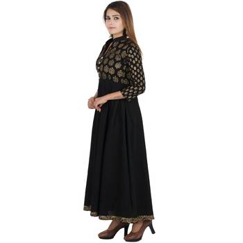 Black printed cotton long kurtis 3