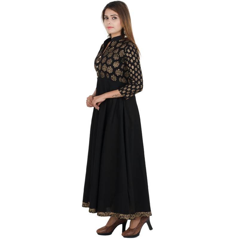 Black printed cotton long kurtis