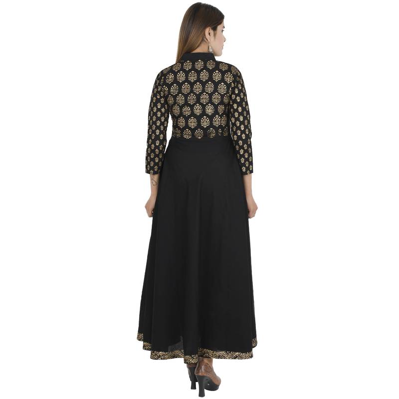 Black printed cotton long kurtis