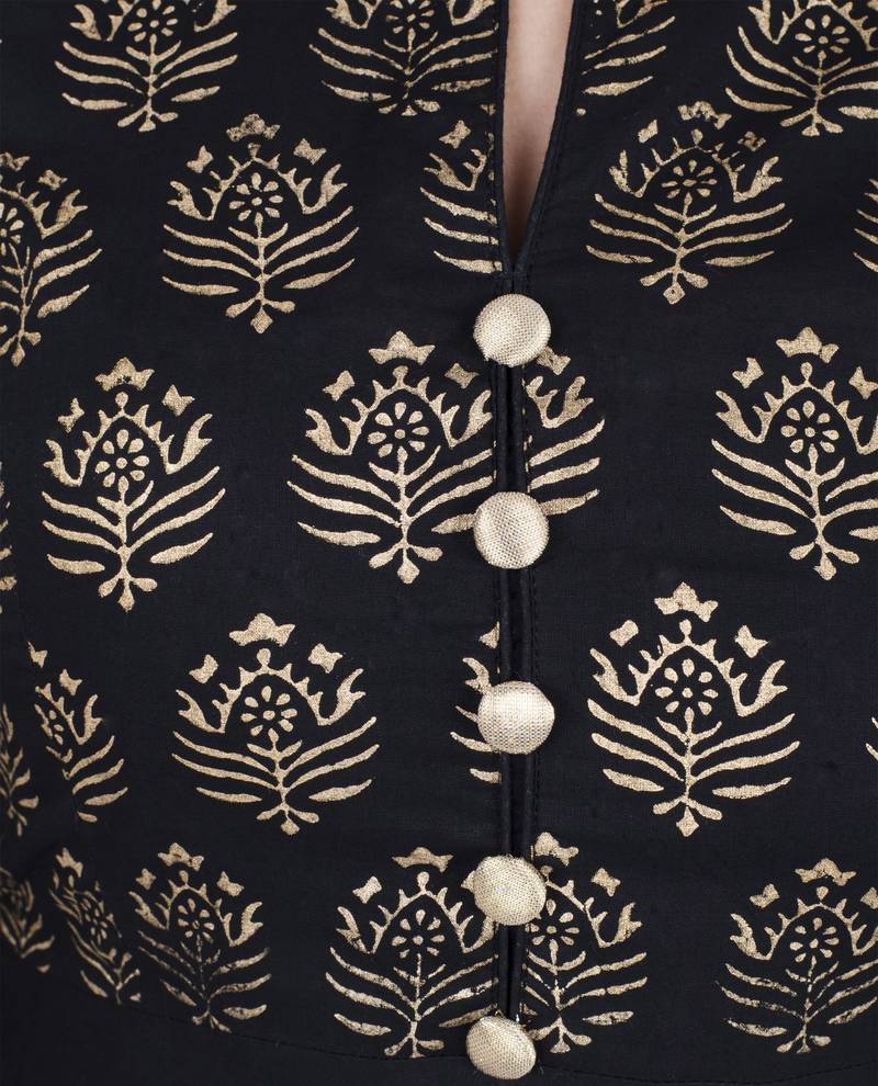 Black printed cotton long kurtis