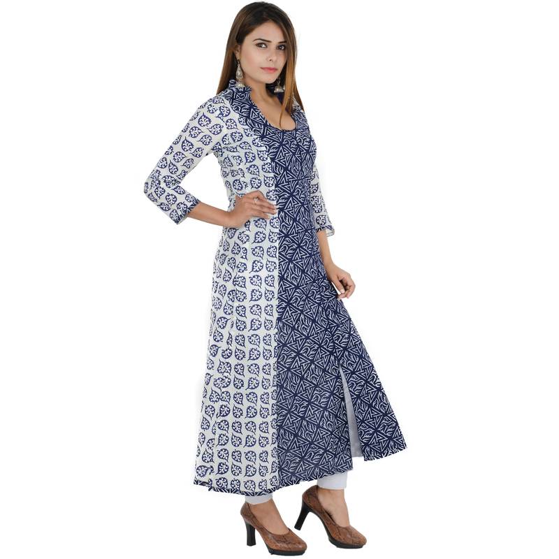 Multicolor printed cotton long kurtis