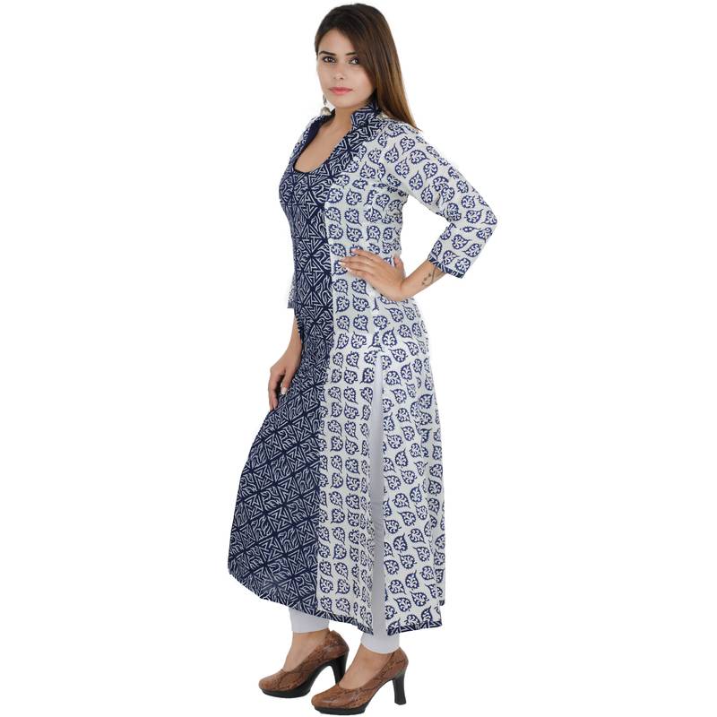 Multicolor printed cotton long kurtis