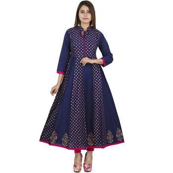 Blue printed cotton long kurtis 1