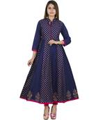 Blue printed cotton long kurtis