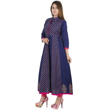 Blue printed cotton long kurtis 3