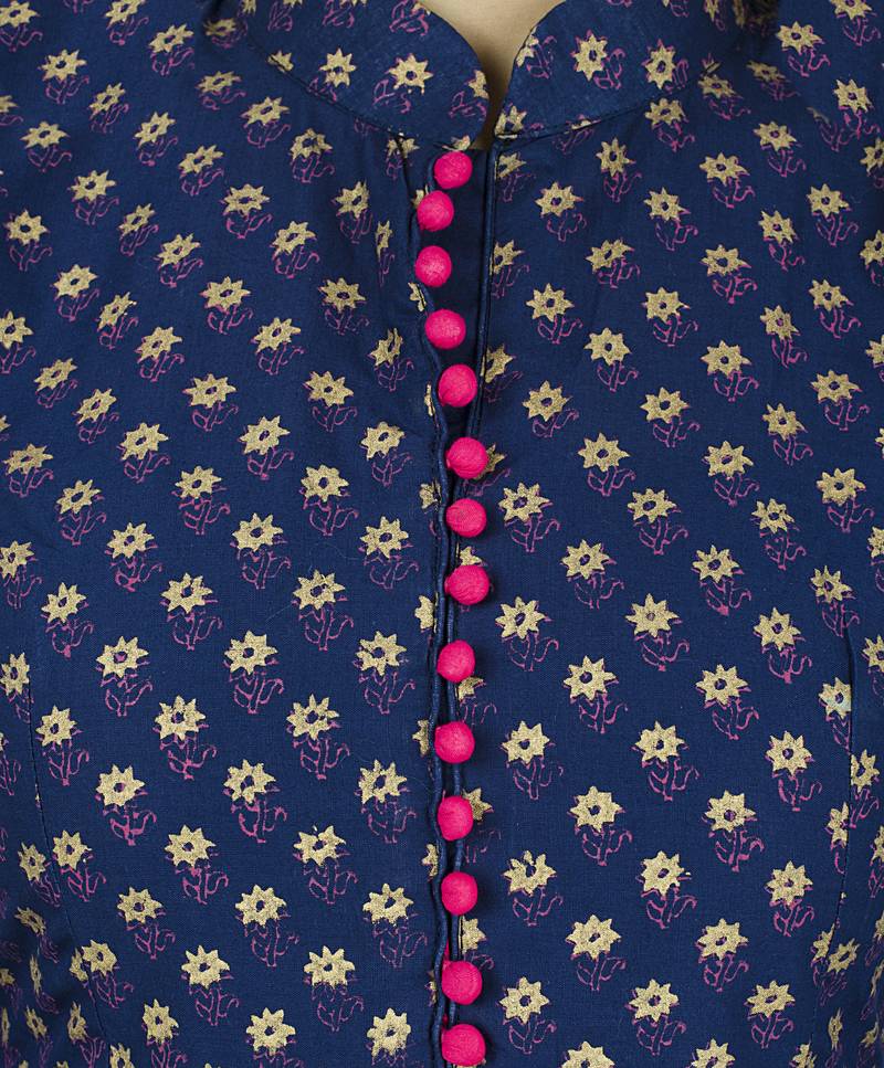 Blue printed cotton long kurtis