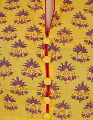 Yellow printed cotton long kurtis 5