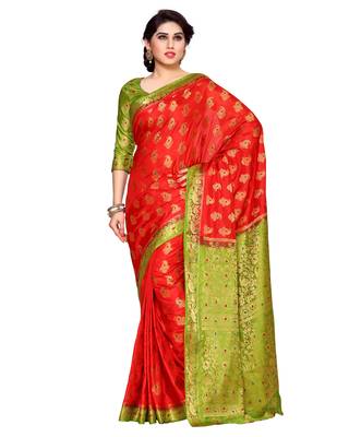 Mimosa Red Art Silk Kanchipuram Style Saree With Blouse 1