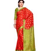 Mimosa Red Art Silk Kanchipuram Style Saree With Blouse