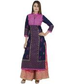 Blue printed cotton long kurtis