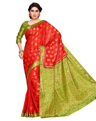 Mimosa Red Art Silk Kanchipuram Style Saree With Blouse 2