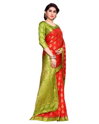 Mimosa Red Art Silk Kanchipuram Style Saree With Blouse 3