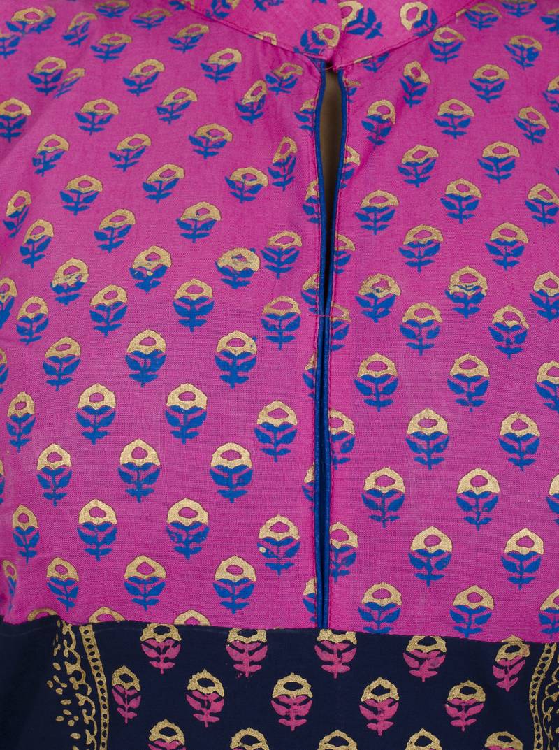 Blue printed cotton long kurtis