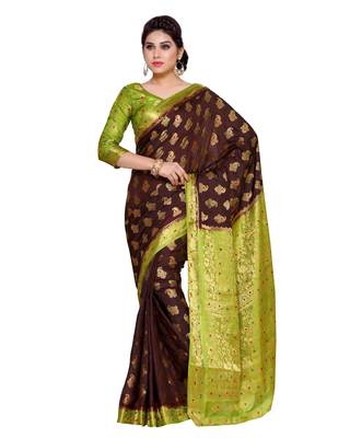Mimosa Burgundy Art Silk Kanchipuram Style Saree With Blouse 1