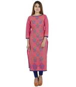Pink printed cotton long kurtis
