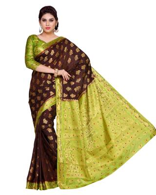 Mimosa Burgundy Art Silk Kanchipuram Style Saree With Blouse 2