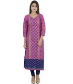 Pink printed cotton long kurtis