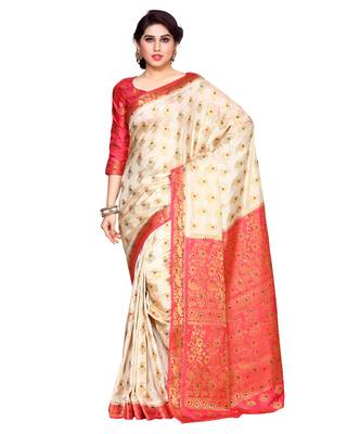Mimosa Beige Art Silk Kanchipuram Style Saree With Blouse 1