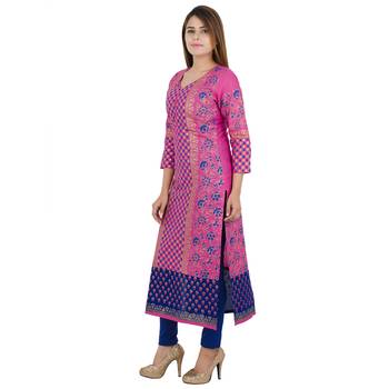 Pink printed cotton long kurtis 3