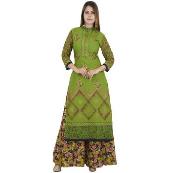 Green printed cotton long kurtis 1