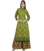 Green printed cotton long kurtis