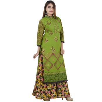 Green printed cotton long kurtis 2