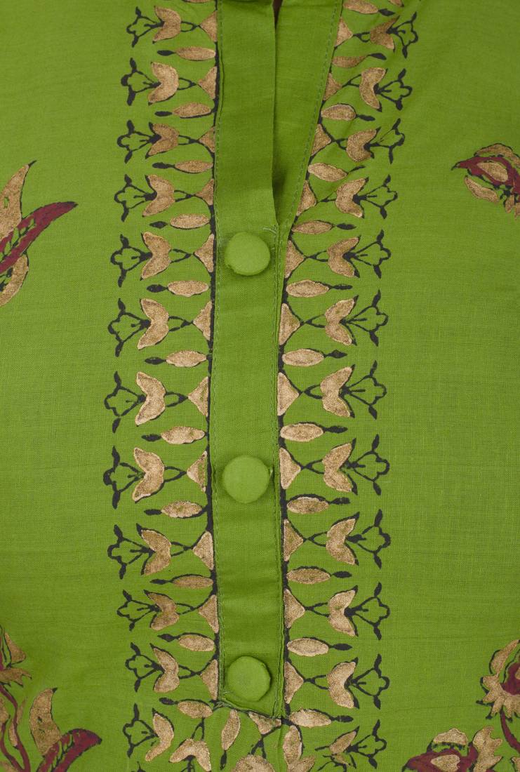Green printed cotton long kurtis