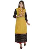 Yellow printed cotton long kurtis