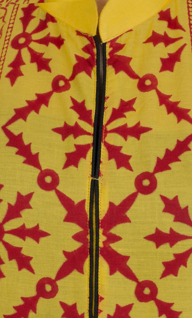 Yellow printed cotton long kurtis