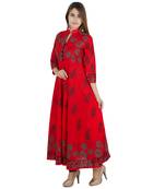 Red printed cotton long kurtis