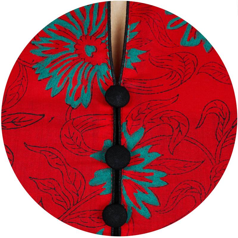 Red printed cotton long kurtis