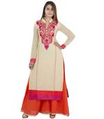 Beige embroidered georgette long kurtis