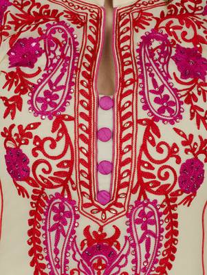 Beige embroidered georgette long kurtis 5